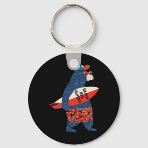 Surfing Bear On San Diego Beach California Summer Key Ring