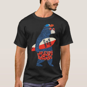 Surfing Bear On San Diego Beach California Summer T-Shirt