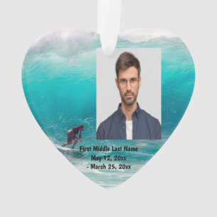 Surfing Big Wave Ocean Beach Dated Photo Custom Ornament