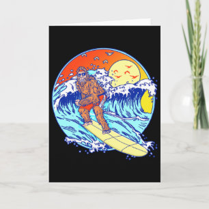 Surfing Bigfoot Funny Beach Sasquatch Surfer Waves Card