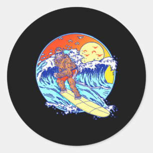 Surfing Bigfoot Funny Beach Sasquatch Surfer Waves Classic Round Sticker