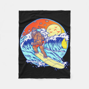 Surfing Bigfoot Funny Beach Sasquatch Surfer Waves Fleece Blanket