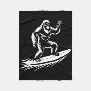 Surfing Bigfoot - Funny Hawaiian Sasquatch Surfer Fleece Blanket