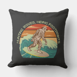 Surfing Bigfoot Hunting Waves Hiding Footprints Cushion