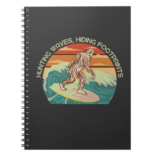 Surfing Bigfoot Hunting Waves Hiding Footprints Notebook (Front)