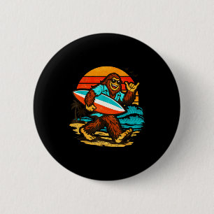 Surfing bigfoot retro sunset beach tropical beach 6 cm round badge