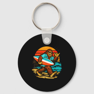 Surfing bigfoot retro sunset beach tropical beach key ring