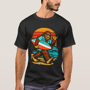 Surfing bigfoot retro sunset beach tropical beach T-Shirt