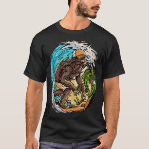 Surfing Bigfoot Sasquatch Tropical Beach Surfboard T-Shirt
