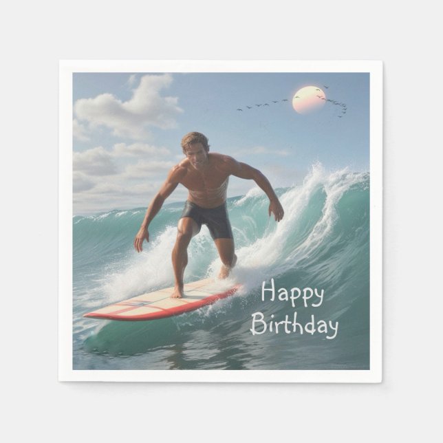 Surfing Birthday Napkin (Front)