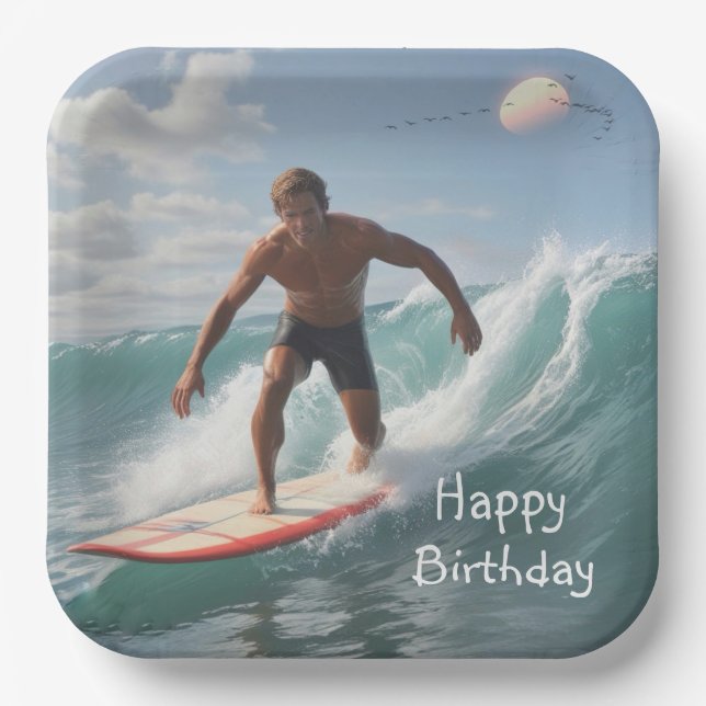Surfing Birthday Paper Plate (Front)