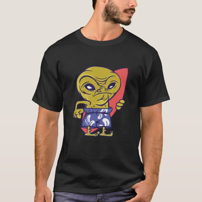 surfing board alien space aliens ufo T-Shirt (Front)