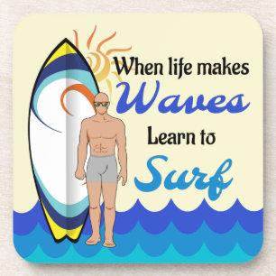 Surfing board water waves inspirational quote coaster