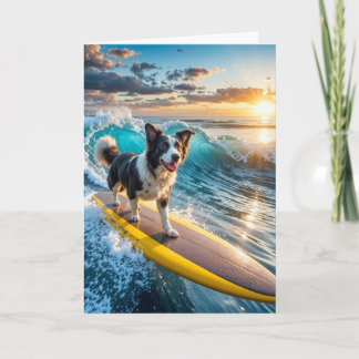 Surfing Border Collie Card
