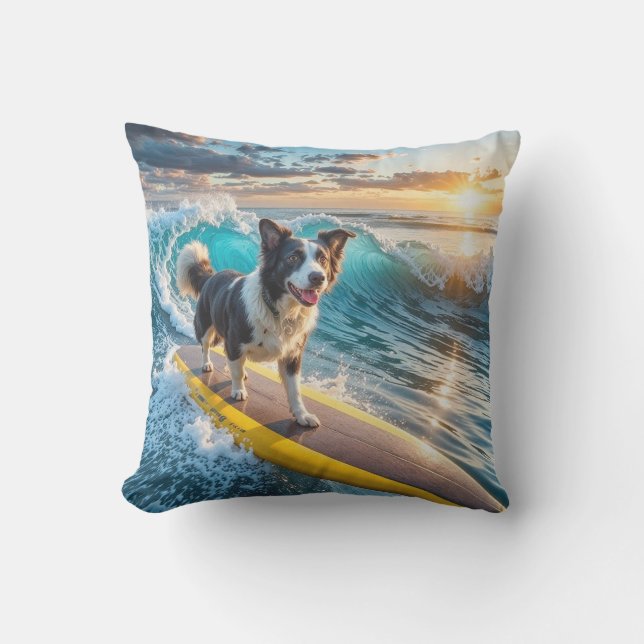 Surfing Border Collie Cushion (Front)