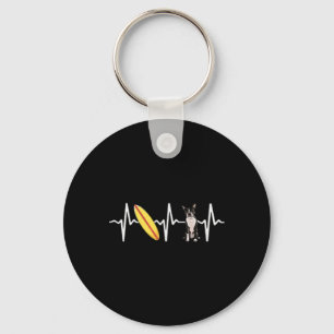 Surfing Boston Terrier Heartbeat Dog Lover Key Ring
