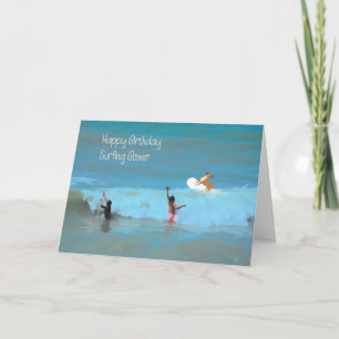 Surfing Boxer Pet Birthday Card