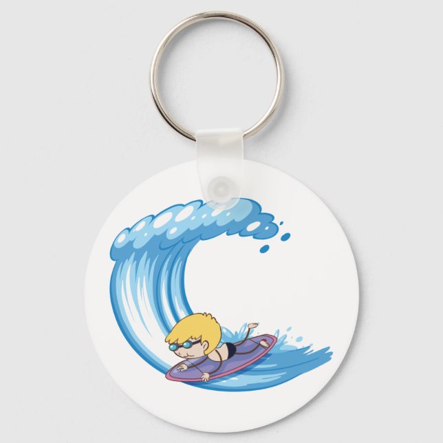 Surfing Boy Blue Wave Keychain (Front)