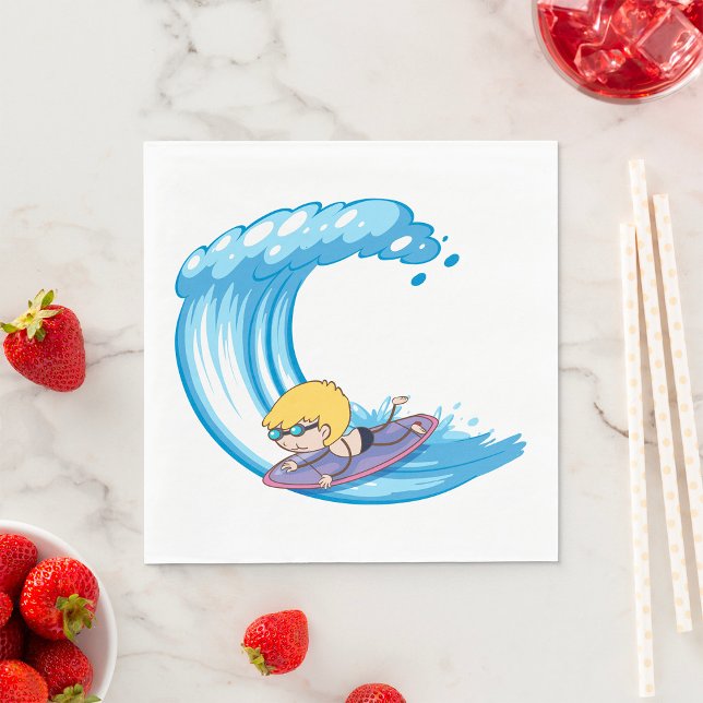 Surfing Boy Blue Wave Napkins (Creator Uploaded)