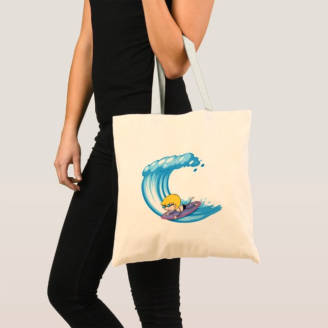 Surfing Boy Blue Wave Tote Bag (Creator Uploaded)