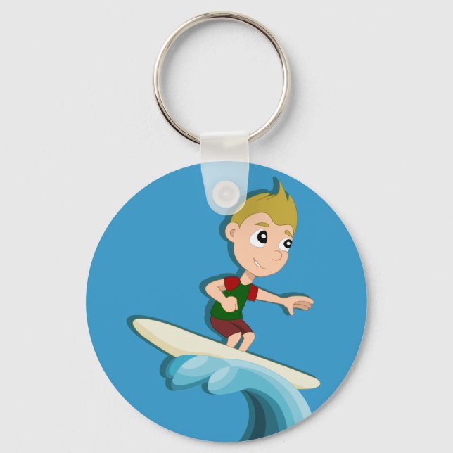 Surfing boy cartoon keychain (Front)