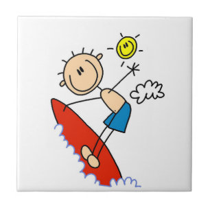 Surfing Boy Stick Figure Ceramic Tile