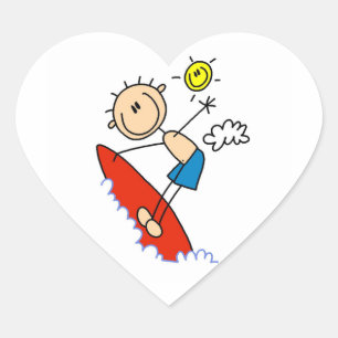 Surfing Boy Stick Figure Heart Sticker