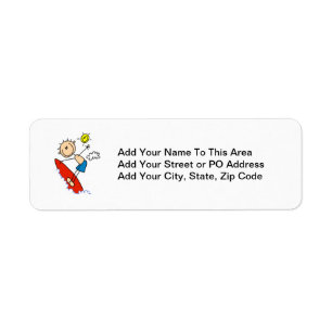 Surfing Boy Stick Figure Return Address Label