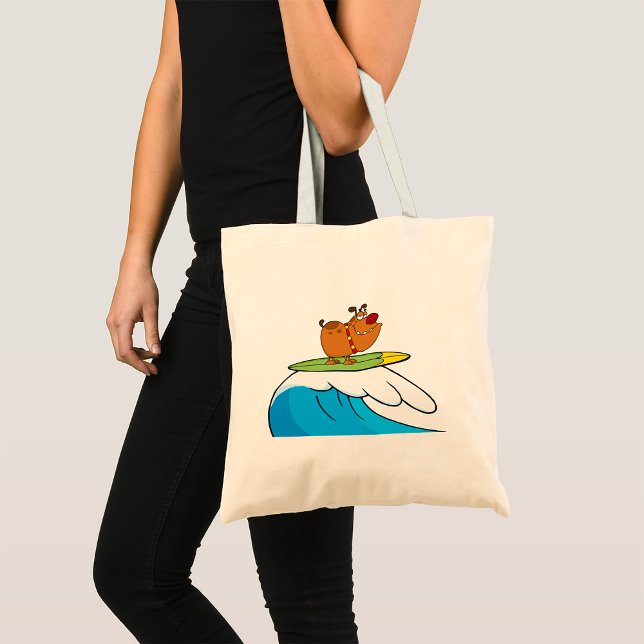 Surfing Bulldog Funny Dog Tote Bag (Creator Uploaded)