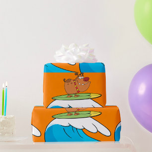 Surfing Bulldog Funny Dog Wrapping Paper