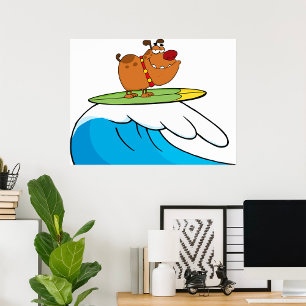 Surfing Bulldog Poster