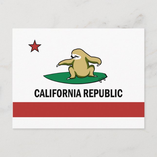 Surfing Cali Sloth Postcard (Front)