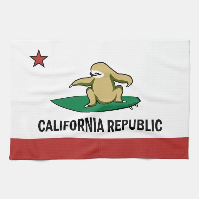 Surfing Cali Sloth Tea Towel (Horizontal)