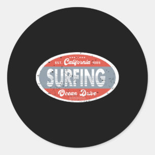 Surfing California Ocean 1985 Beach Summer Retro M Classic Round Sticker