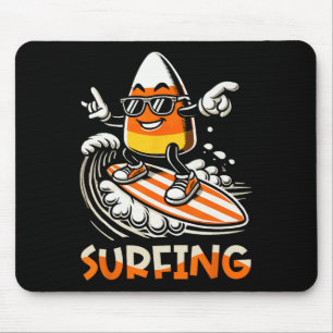 Surfing Candy Corn Funny Halloween Design Mouse Pad