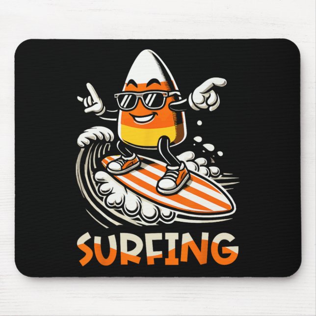 Surfing Candy Corn Funny Halloween Design  Mouse Pad (Front)