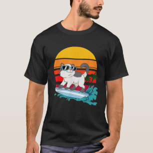 Surfing Cat Retro Sunset Ocean Coast Kitten Summer T-Shirt