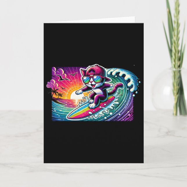 Surfing Cat Surfboard Fun Long Board Gift For Surf Card (Front)