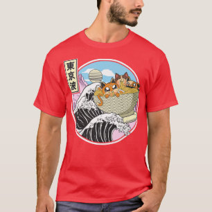 Surfing Cats Eating Ramen Bowl Japanese Wave Kawai T-Shirt