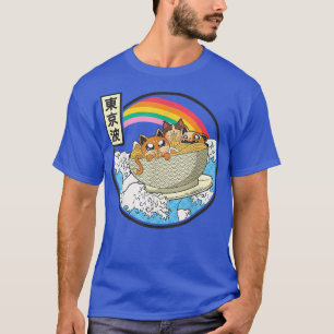 Surfing Cats Eating Ramen Bowl Japanese Waves Kawa T-Shirt