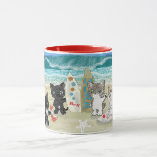 Surfing Cats on the beach Mug