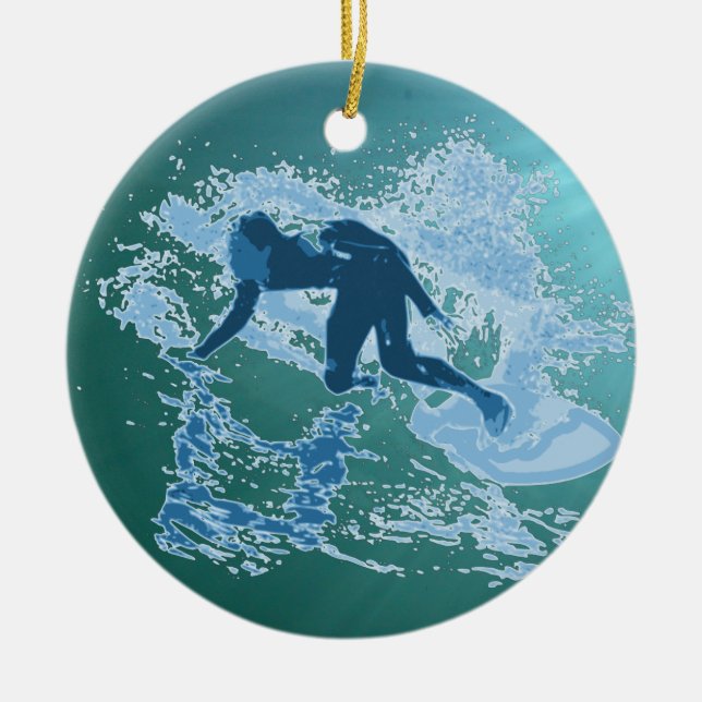 Surfing Ceramic Tree Decoration (Front)
