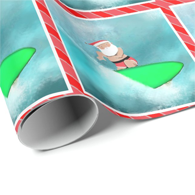 Surfing Christmas Beach Holiday Gift Wrapping Paper (Roll Corner)