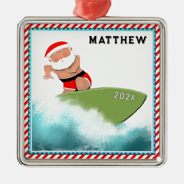 Surfing Christmas Collectable Metal Tree Decoration (Front)