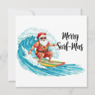 Surfing Christmas in Hawaii Tropical Santa Holiday Card