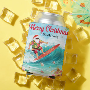 Surfing Christmas in July with SANTA CLAUS Can Cooler