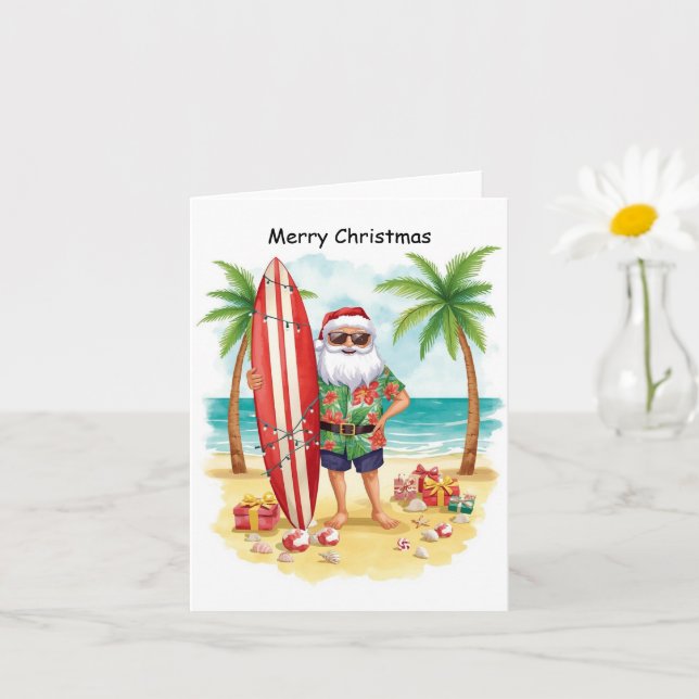 Surfing Christmas in July with SANTA CLAUS   Card (Small Plant)