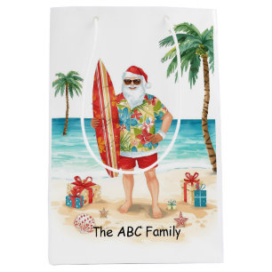 Surfing Christmas in July with SANTA CLAUS Medium Gift Bag