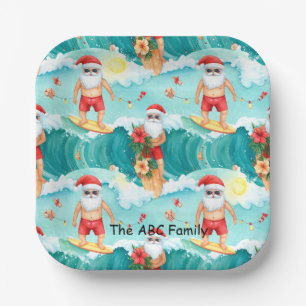 Surfing Christmas in July with SANTA CLAUS Paper Plate