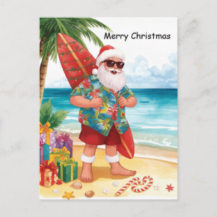 Surfing Christmas in July with SANTA CLAUS Postcard